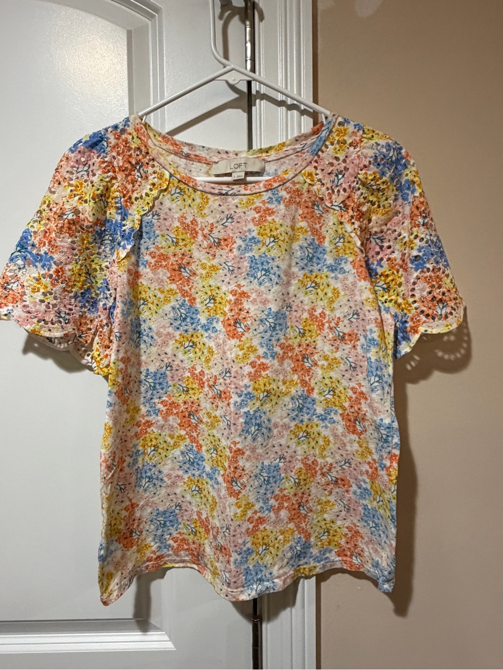 LOFT Multicolor Floral Eyelet Short-Sleeve Tee